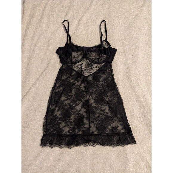 Victoria’s Secret Sexy Bustier Teddy Slip Dress Womens XL Black Lace Stretch - Picture 4 of 8
